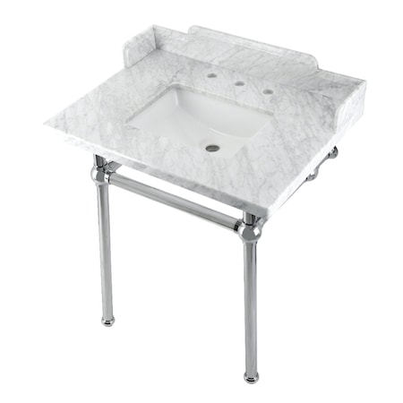 Kingston Brass 30 Carrara Marble Console Sink with Brass Legs, Marble WhitePolished Chrome LMS30MBSQ1